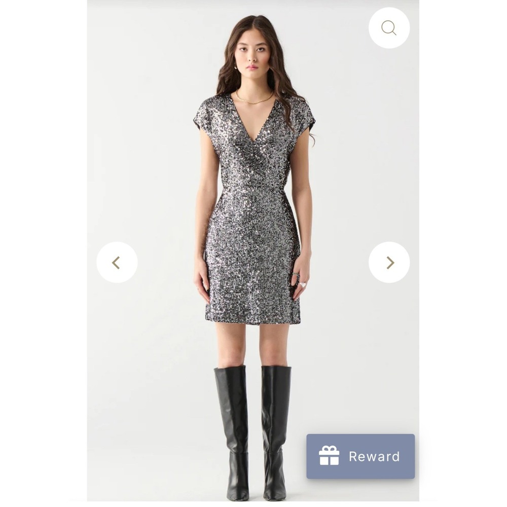 Dex Silver Pewter‎ Black Sequin Surplice V-Neck Mini Dress Formal Size L NEW